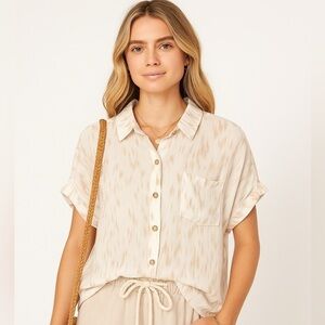Mittoshop Neutral Ikat Print  Button Front Dolman Sleeve Blouse Top Size M